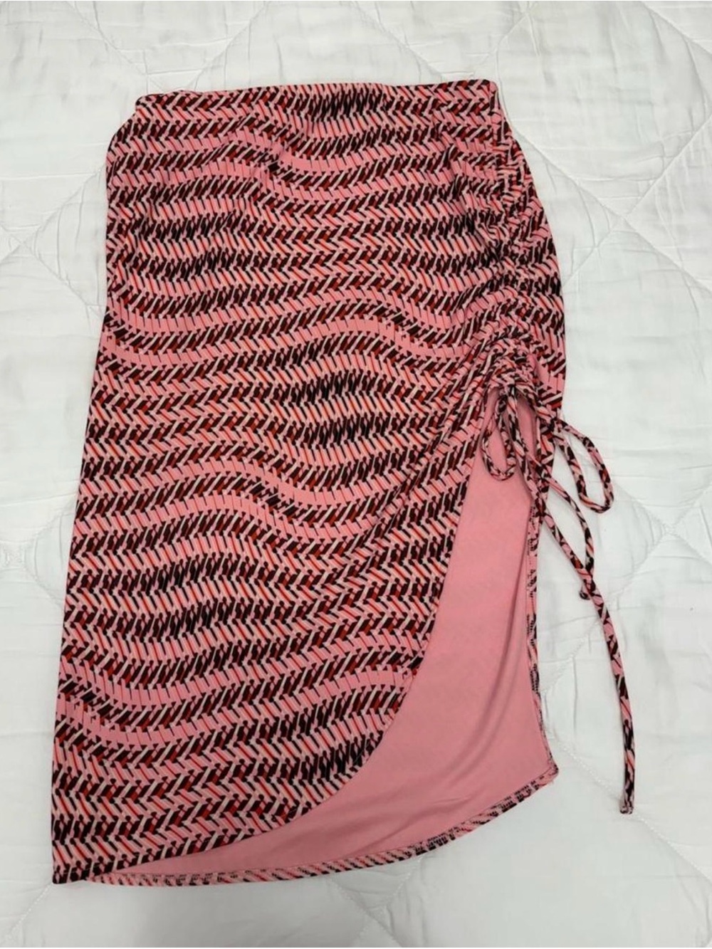 open edit pink printed ruched midi cover-up skirt